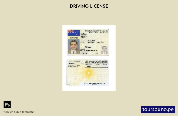 Plantilla de licencia de conducir de Nueva Zelanda lista para imprimir